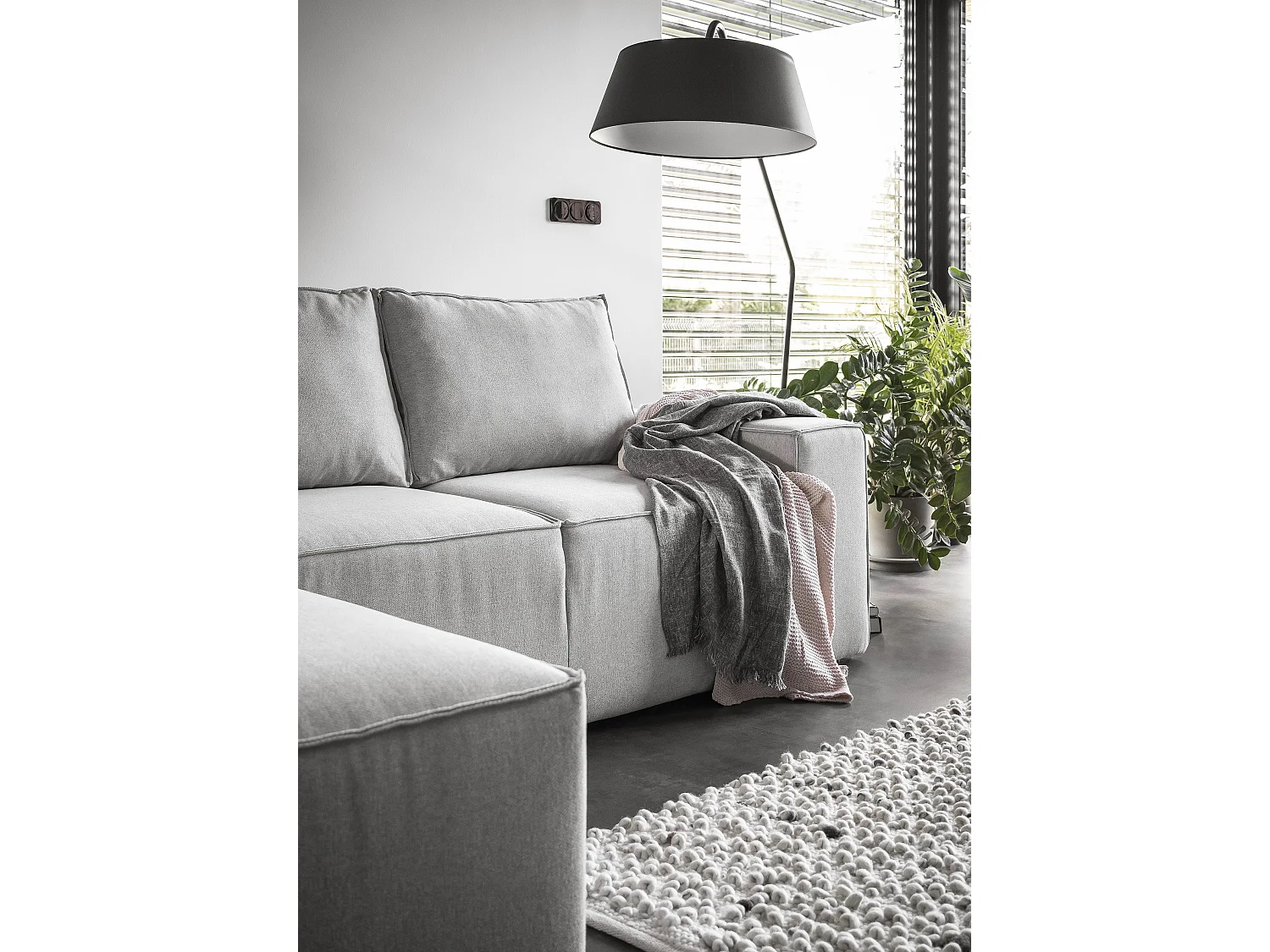 Canapé d'angle droit convertible moderne tissu beige chiné Willace 302cm