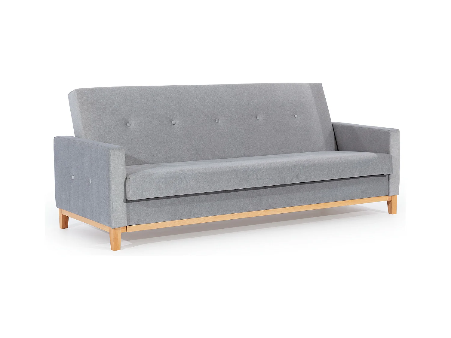 Canapé lit 3 places tissu vert foncé et pieds en bois de hêtre Saline 216cm