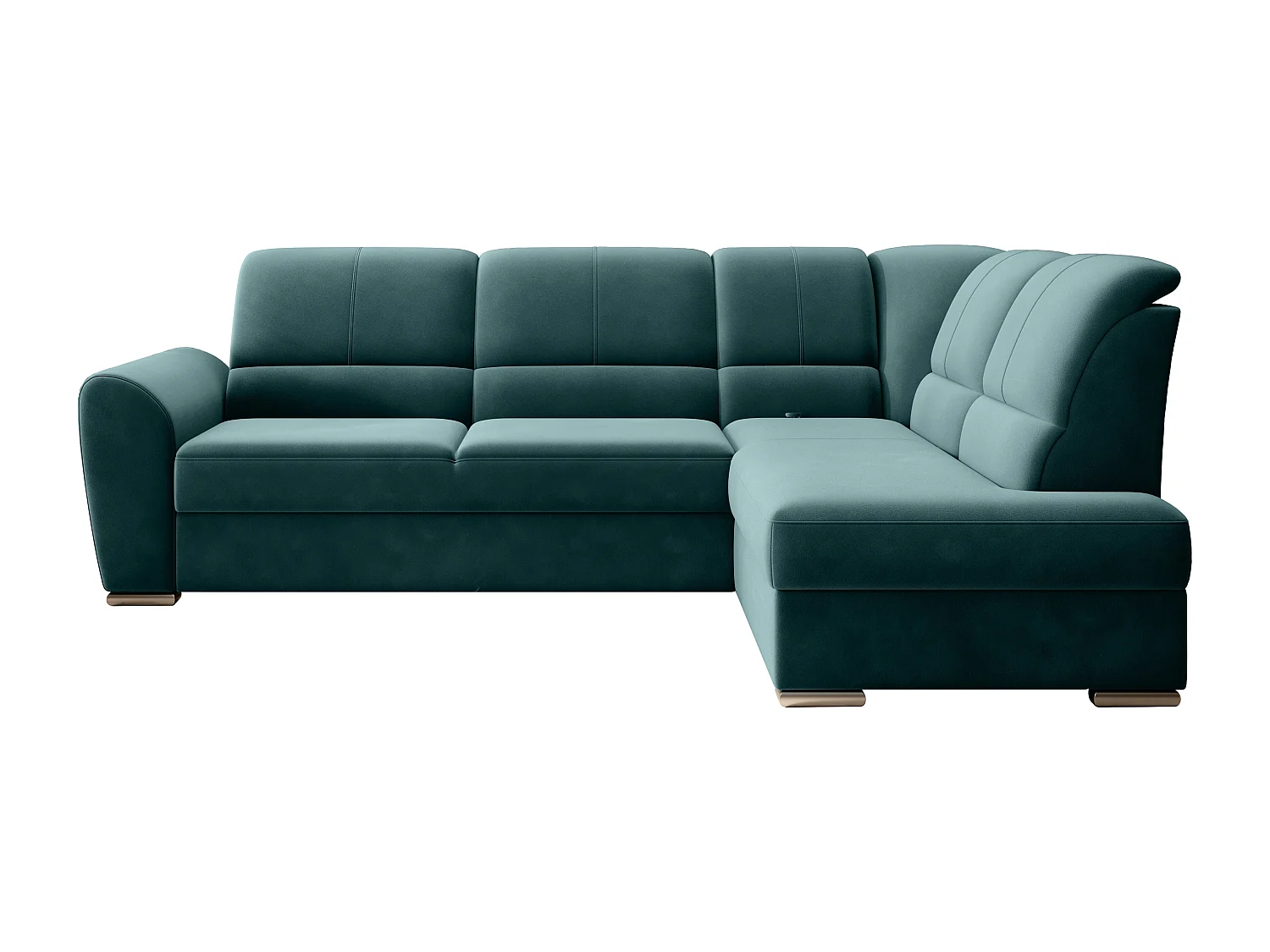 Canapé angle droit convertible velours vert bouteille et pieds acier chromé Zabor 270cm