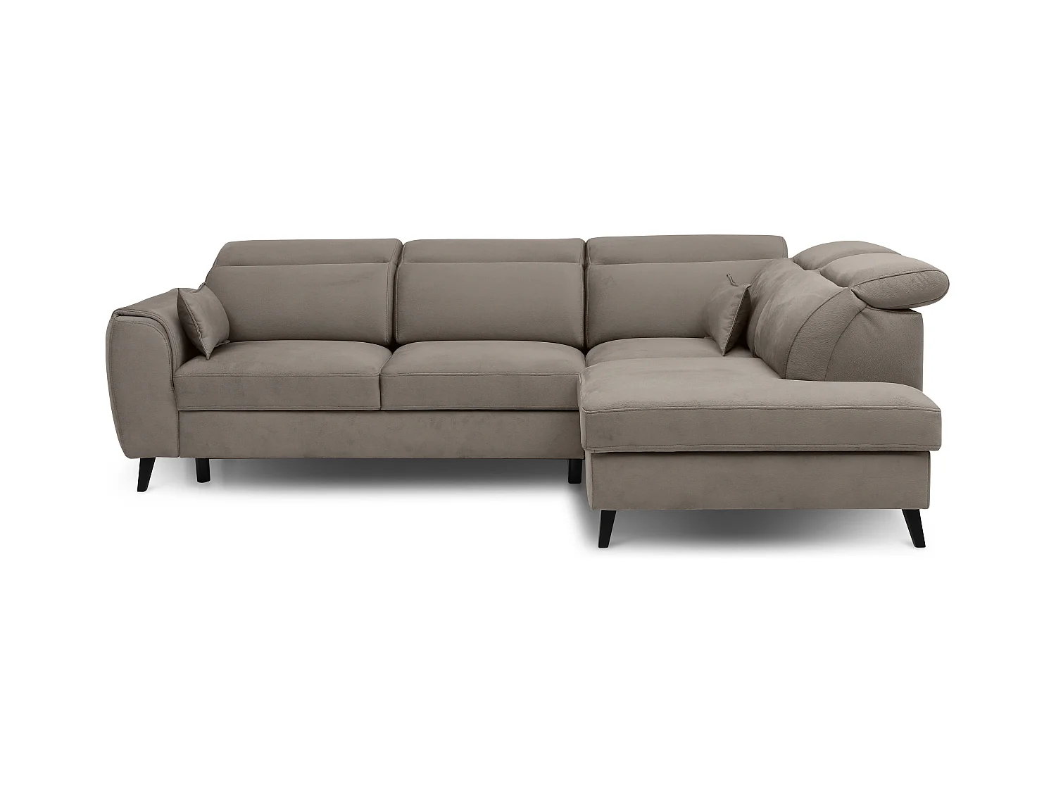 Canapé d'angle convertible avec rangement tissu NOBLESSE - Pieds bois noir-Marron-angle droit