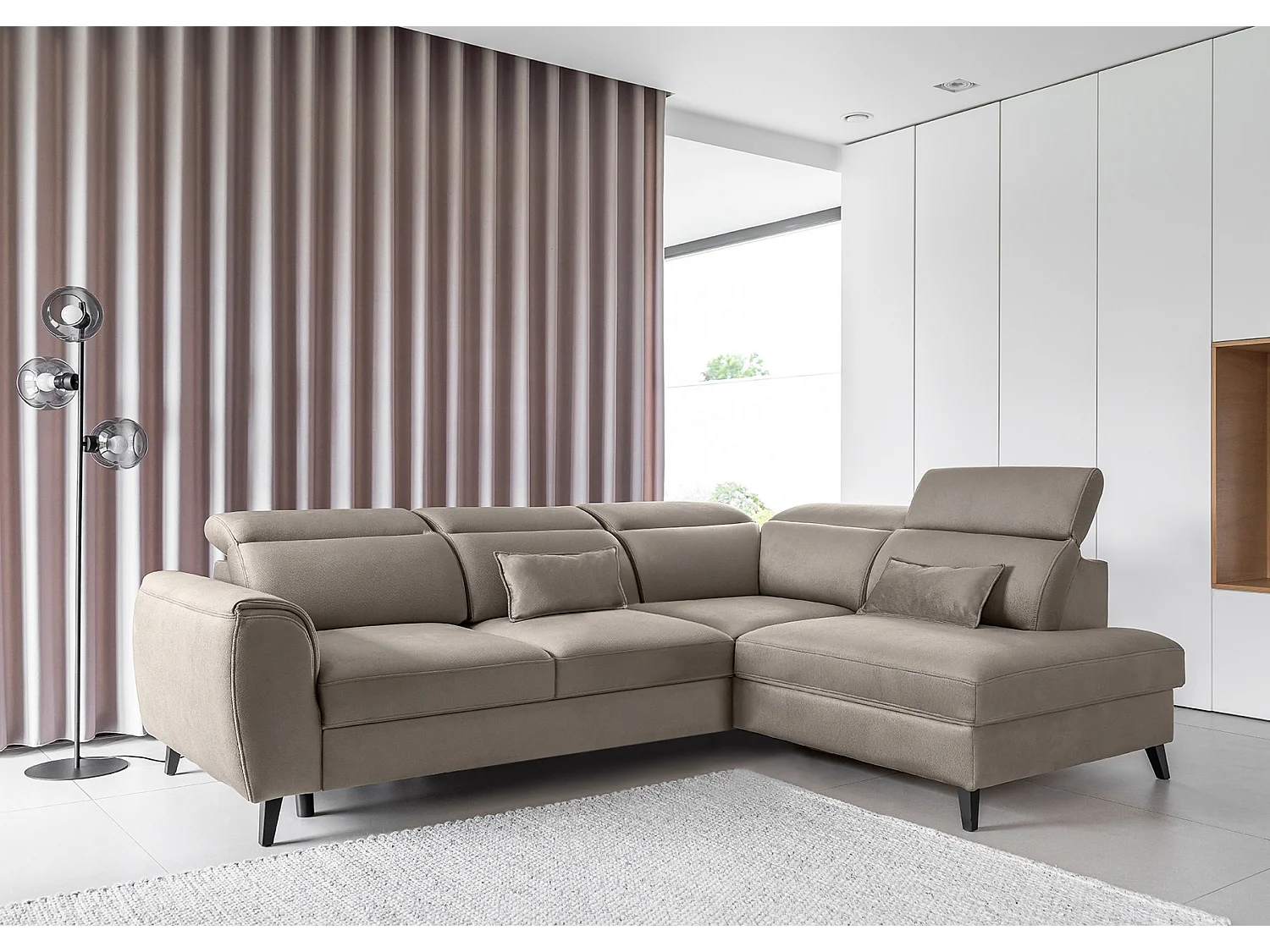 Canapé d'angle convertible avec rangement tiu NOBLESSE - Pied boi noir-Marron clair-angle droit