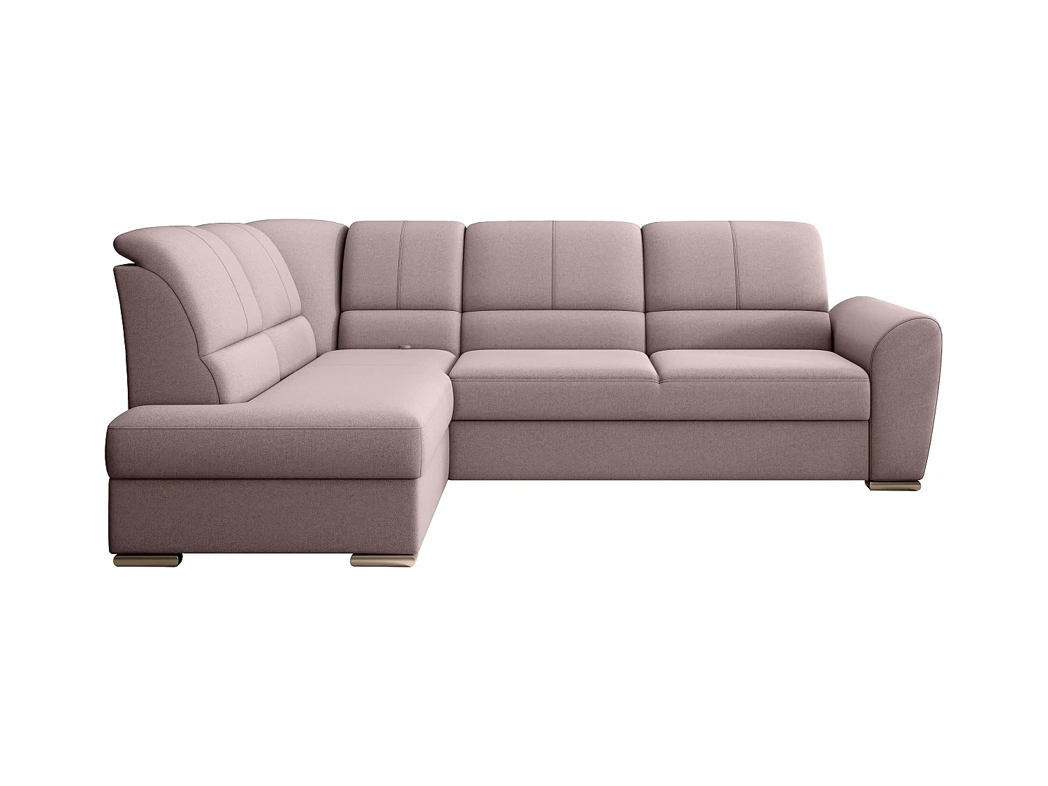 Canapé angle gauche convertible tissu rose clair et pieds acier chromé Zabor 270cm