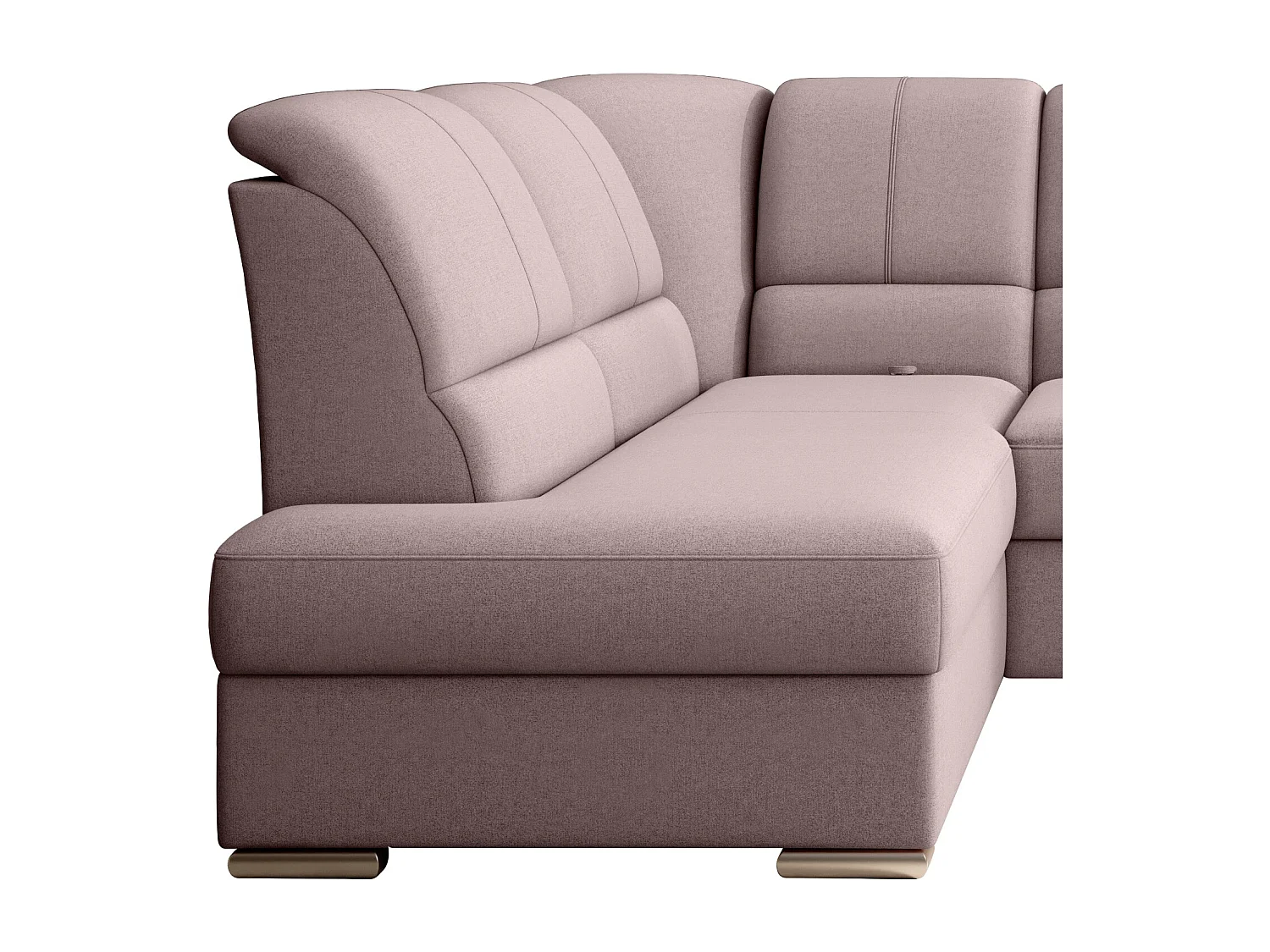 Canapé angle gauche convertible tissu rose clair et pieds acier chromé Zabor 270cm