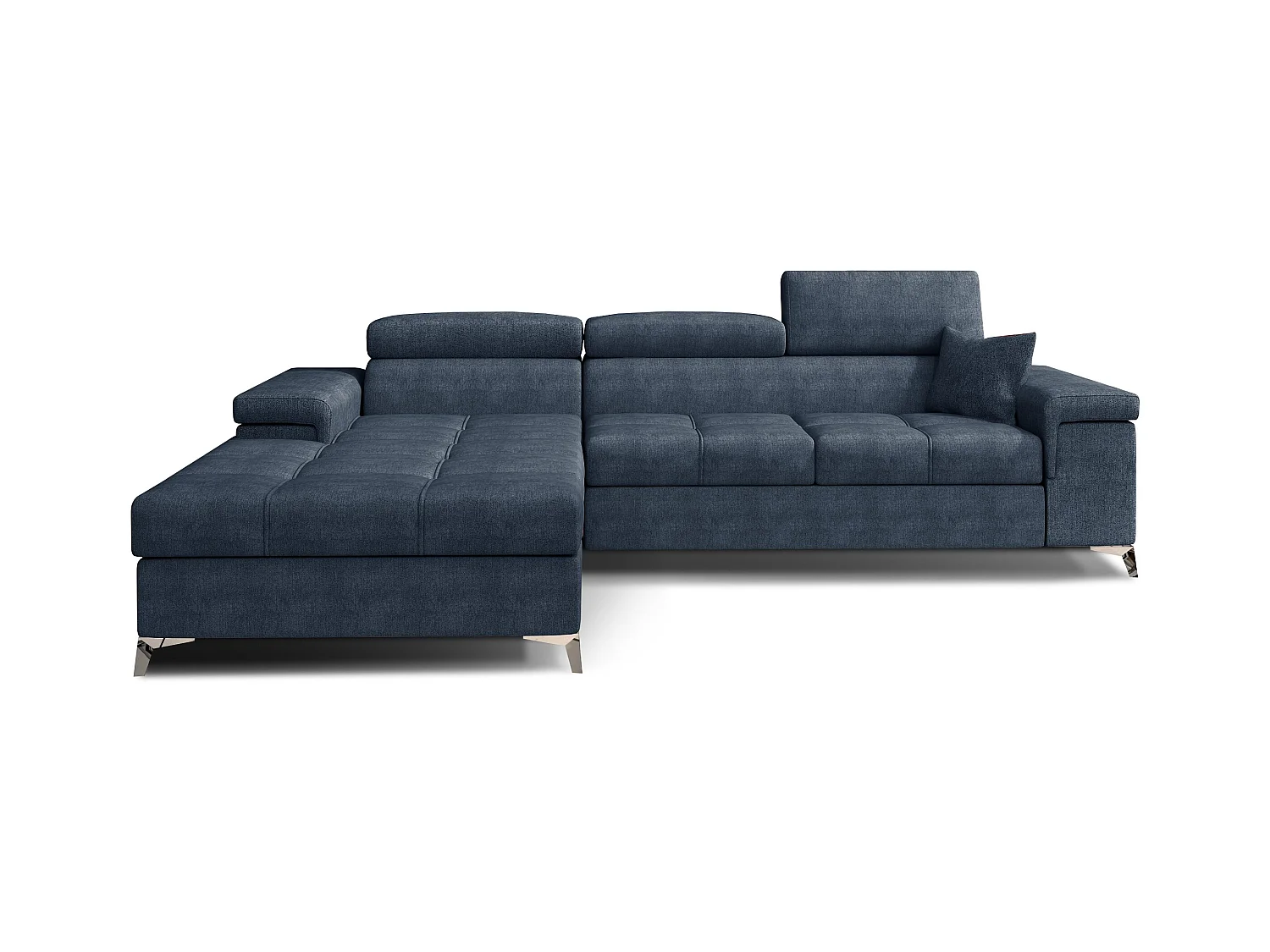 Canapé angle gauche convertible tissu bleu minéral avec appuis-tête réglables Rikaro 280cm
