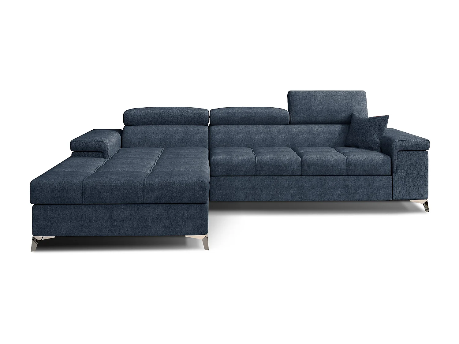 Canapé angle gauche convertible tissu bleu minéral avec appuis-tête réglables Rikaro 280cm