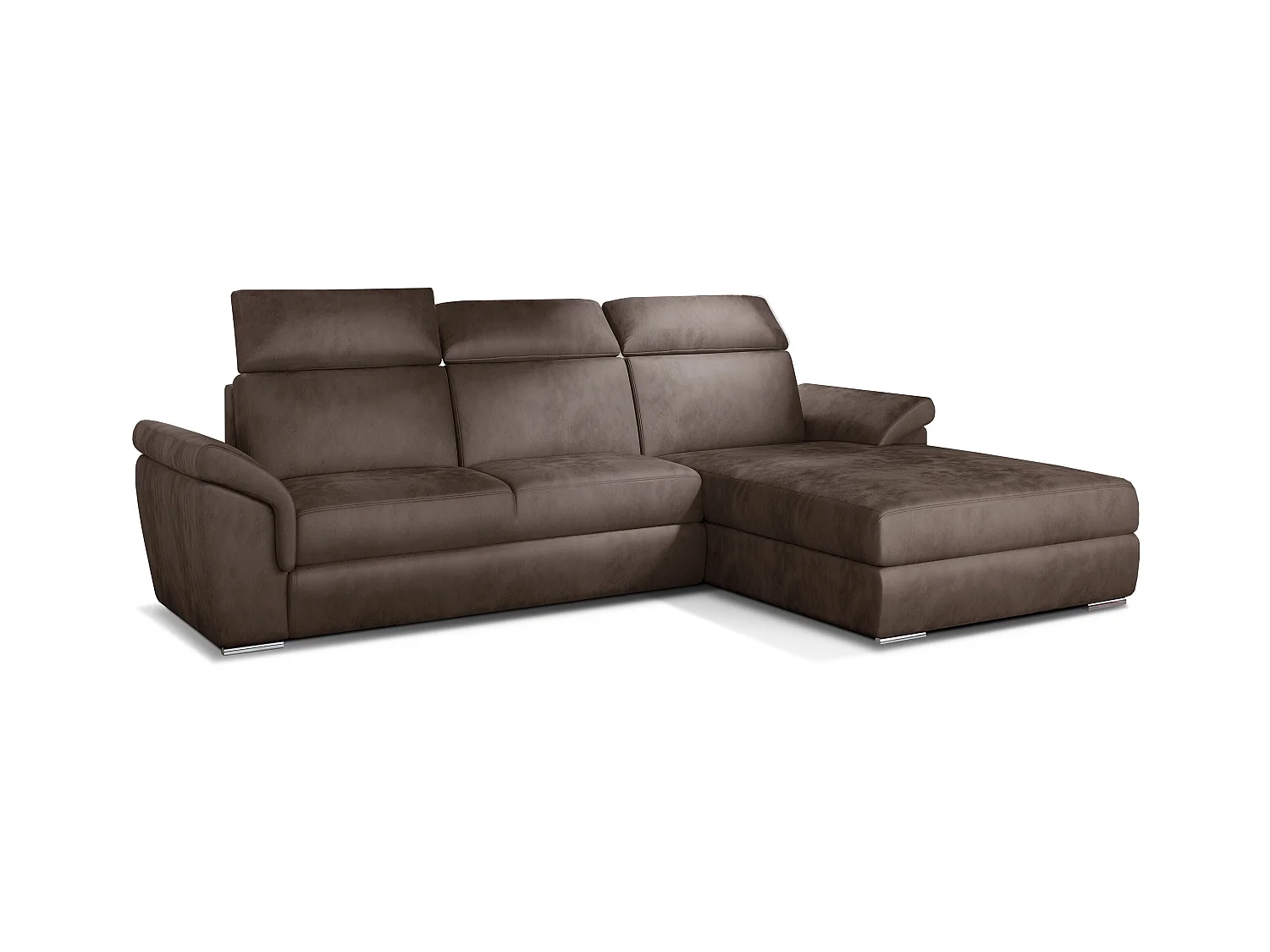 Canapé convertible d'angle droit velours marron têtières réglables Suzy 272cm