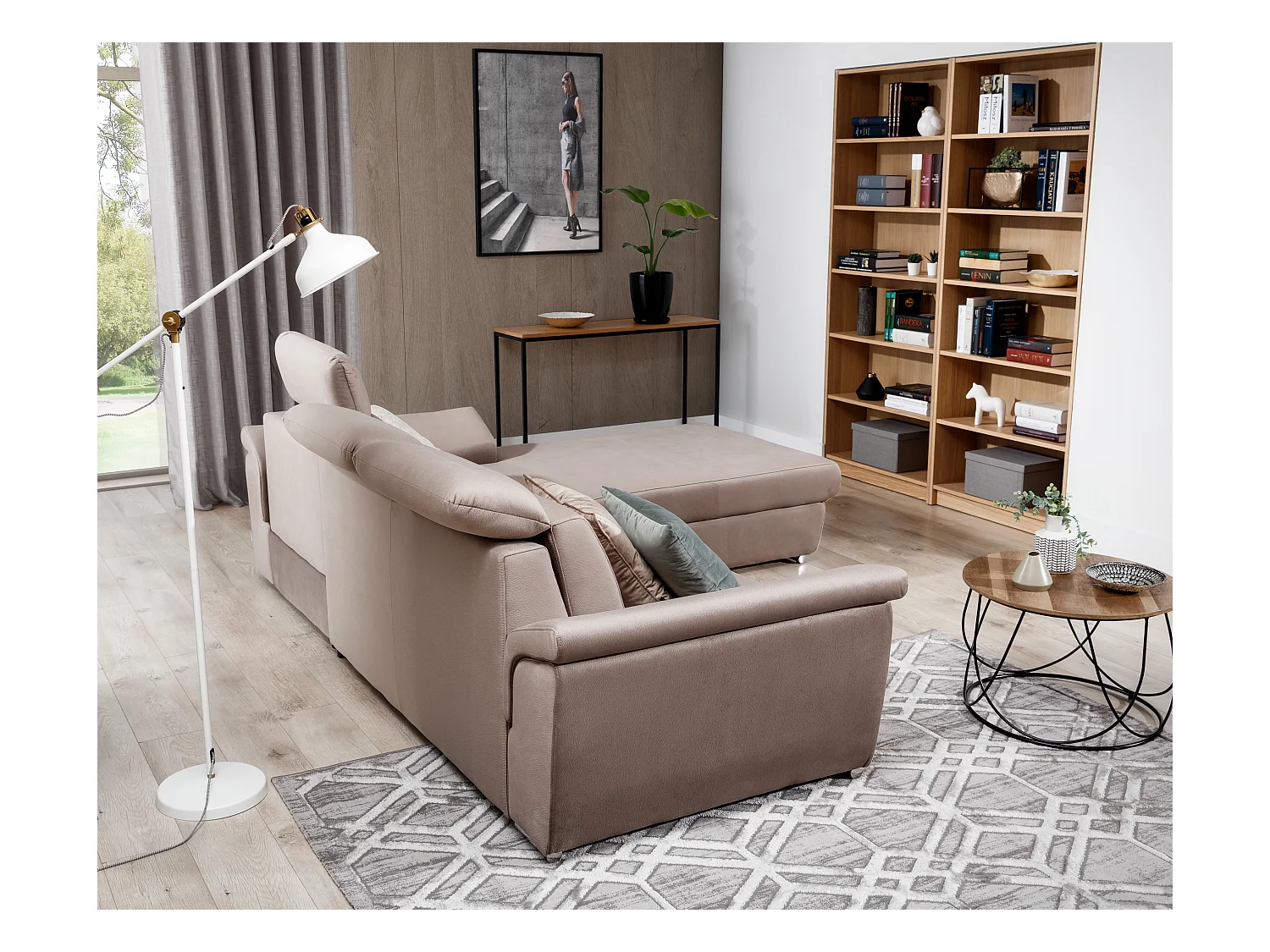 Canapé convertible d'angle droit velours marron têtières réglables Suzy 272cm