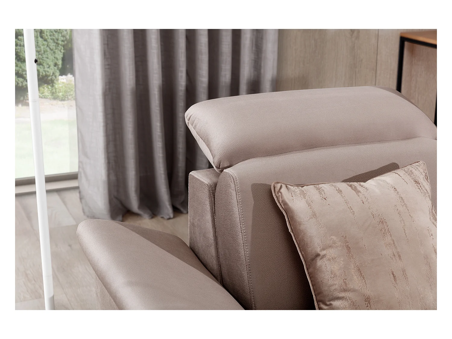 Canapé convertible d'angle droit velours marron têtières réglables Suzy 272cm