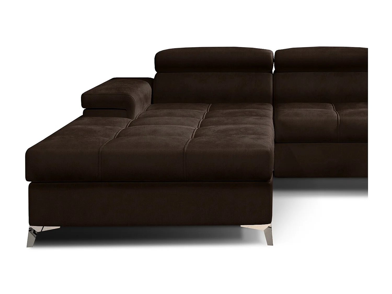 Fluwelen converteerbare hoekbank met verstelbare hoofdsteunen Rikaro 280 cm-Kleur Donker bruin-linkerhoek