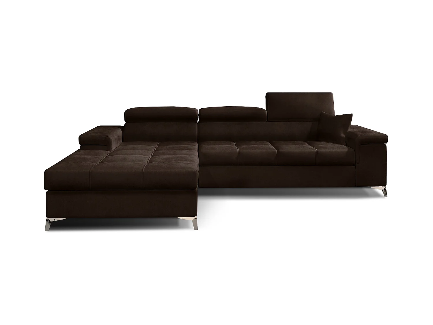 Canapé angle gauche convertible velours marron avec appuis-tête réglables Rikaro 280cm