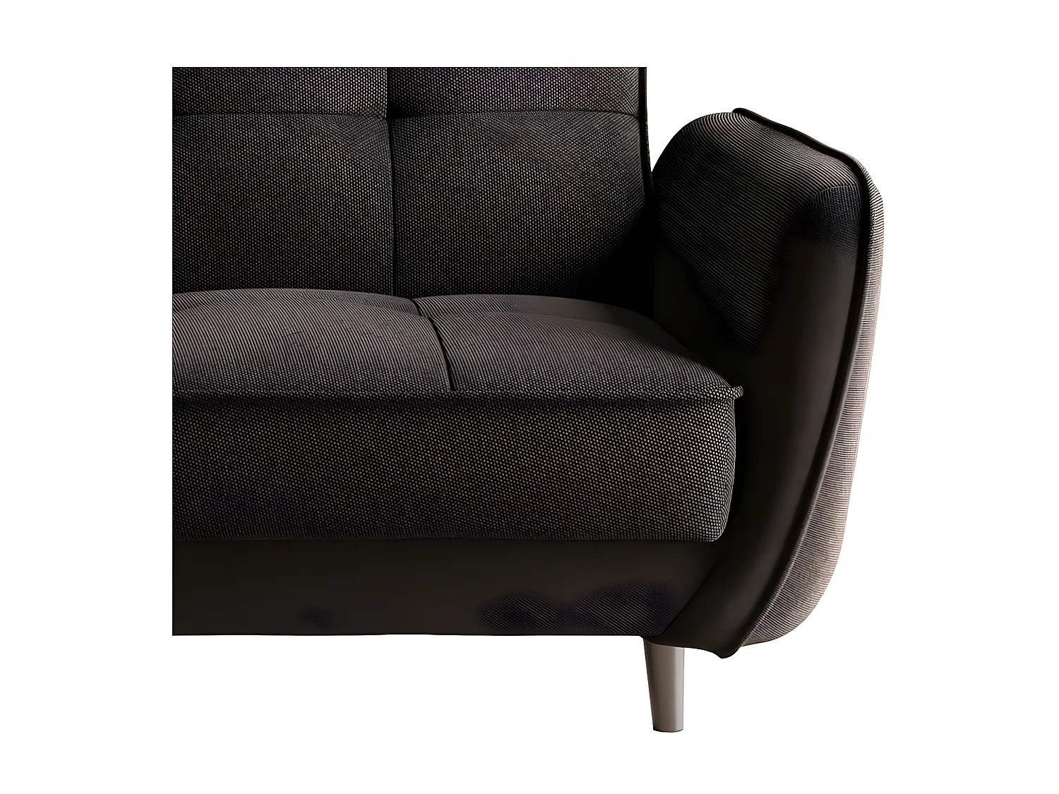 Canapé convertible 3 places tissu marron capitonné et pieds bois noir Bizza 220cm