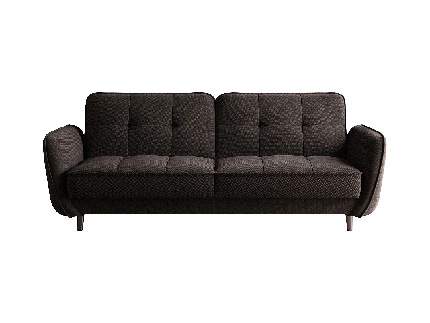 Canapé convertible 3 places tissu marron capitonné et pieds bois noir Bizza 220cm