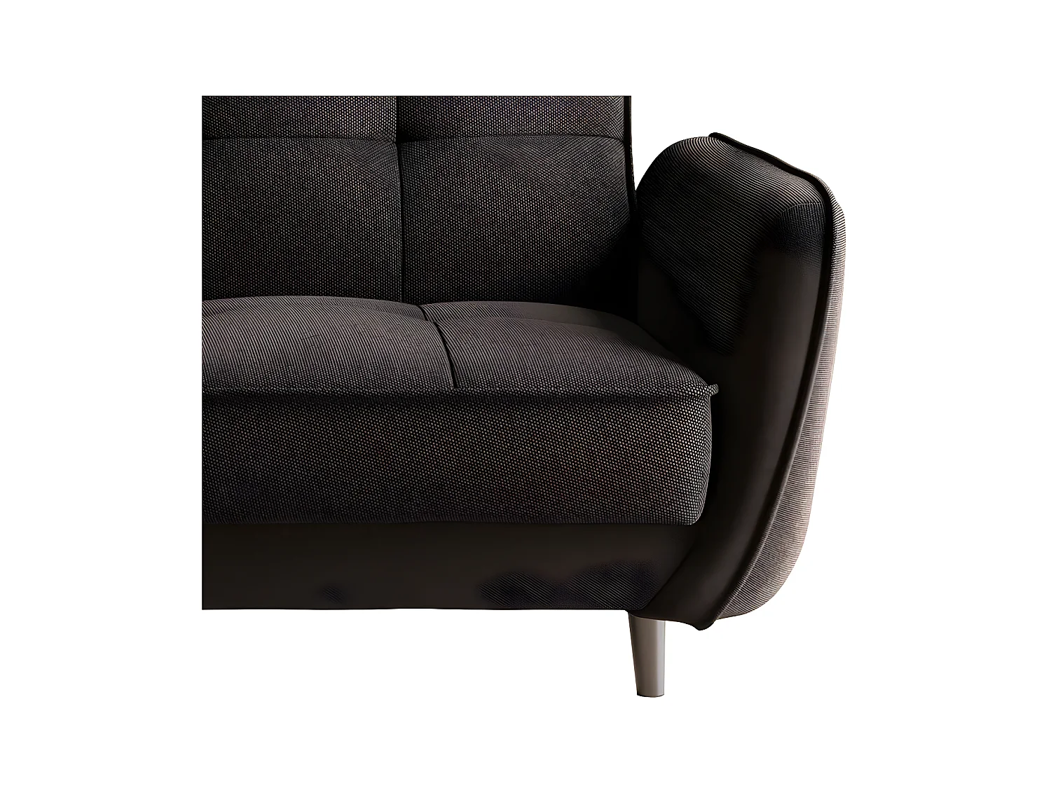 Canapé convertible 3 places tissu marron capitonné et pieds bois noir Bizza 220cm