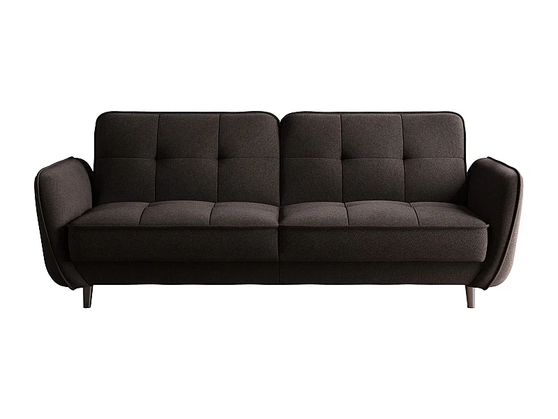 Canapé convertible 3 places tissu marron capitonné et pieds bois noir Bizza 220cm