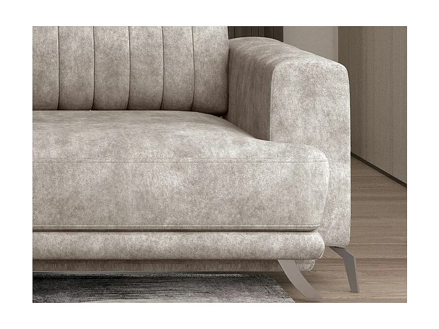 Canapé convertible design 3-4 places tissu effet cuir beige et pieds acier chromé Eliza 250cm