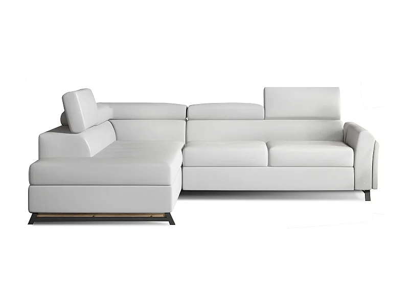 Canapé angle gauche convertible simili cuir blanc avec têtières réglables Nikos 265cm