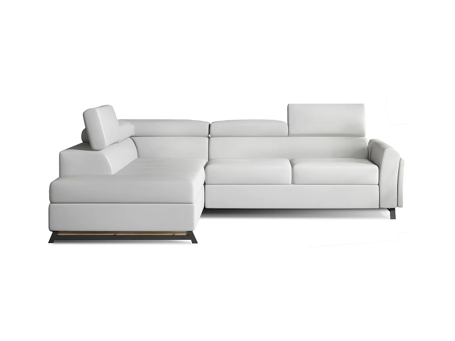 Canapé angle gauche convertible simili cuir blanc avec têtières réglables Nikos 265cm