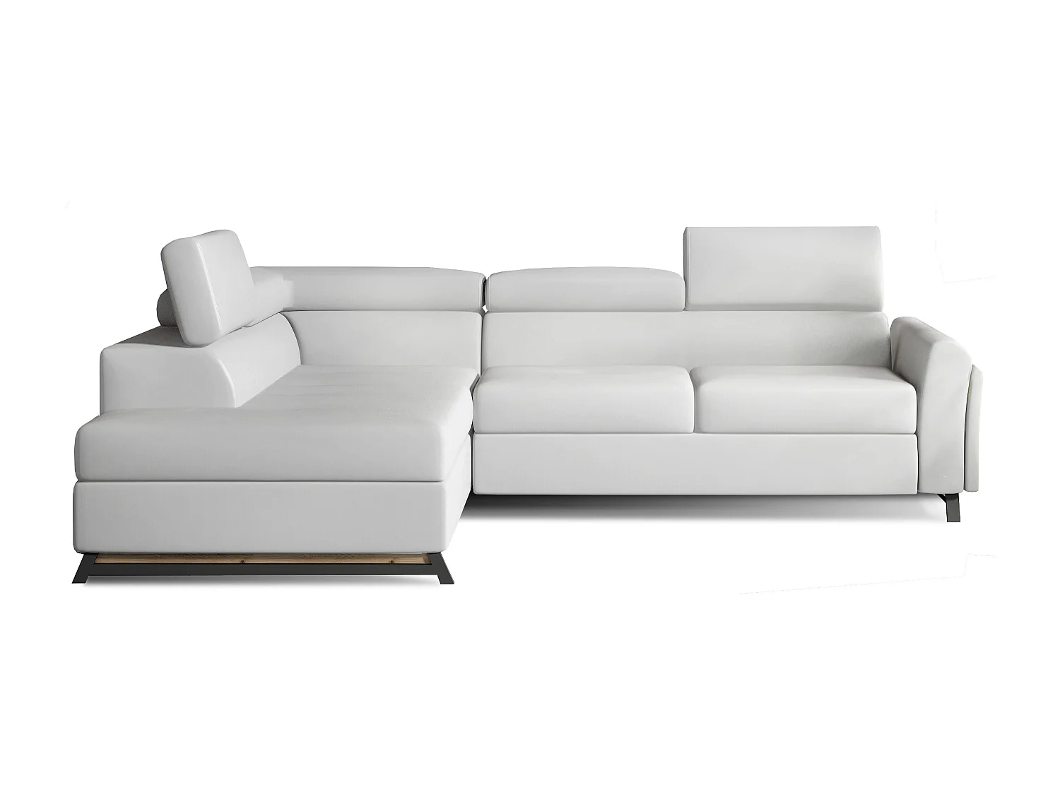 Canapé angle gauche convertible simili cuir blanc avec têtières réglables Nikos 265cm