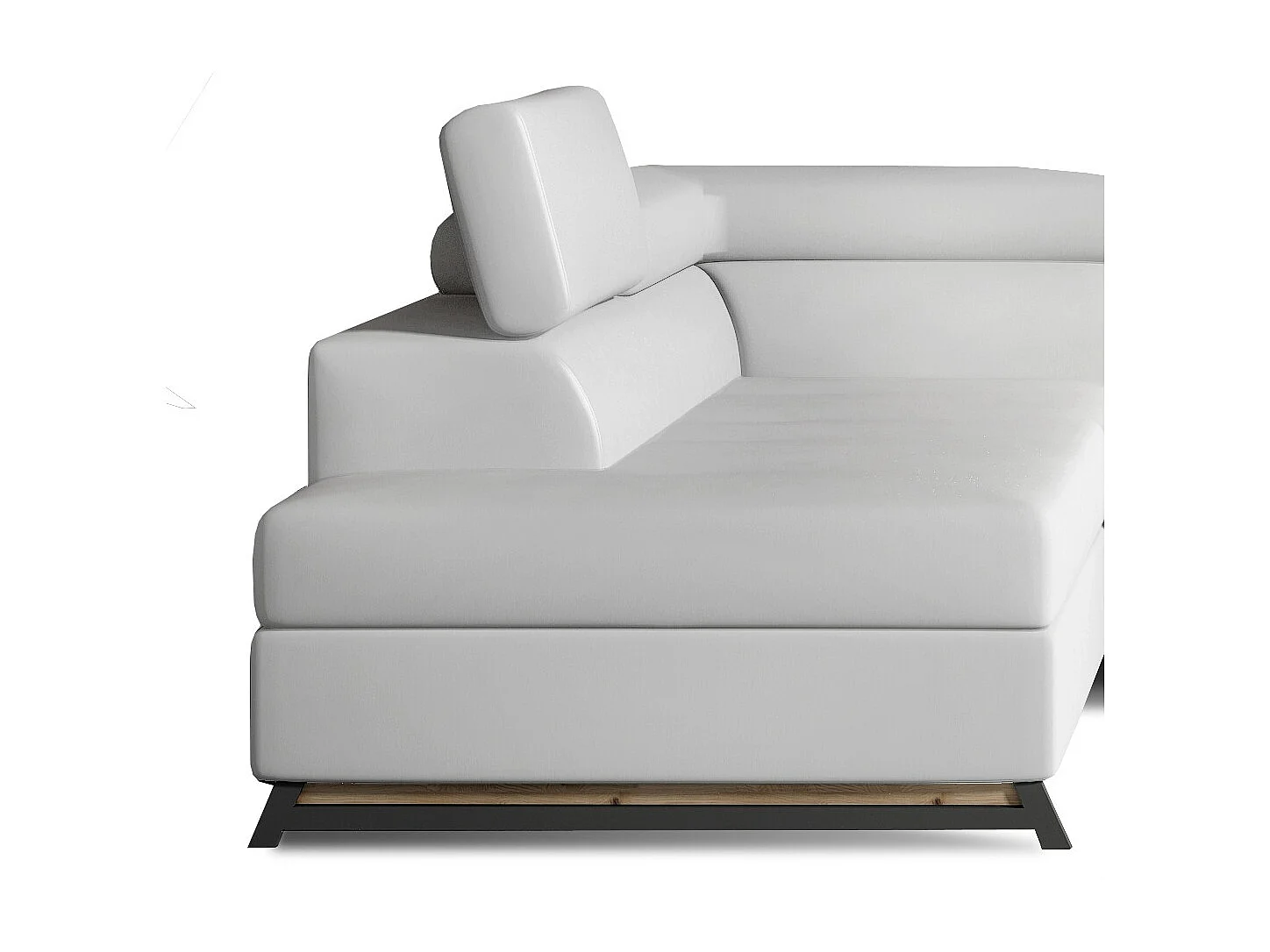 Canapé angle gauche convertible simili cuir blanc avec têtières réglables Nikos 265cm
