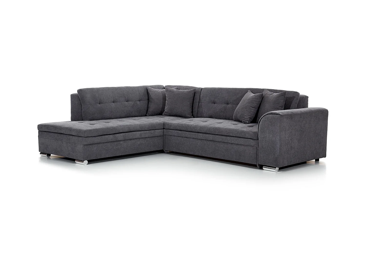 Canapé convertible angle droit velours vert foncé et chromé Pika 260cm