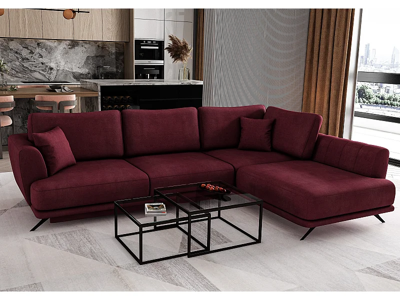 Canapé convertible angle droit velours bordeaux Savary 280cm