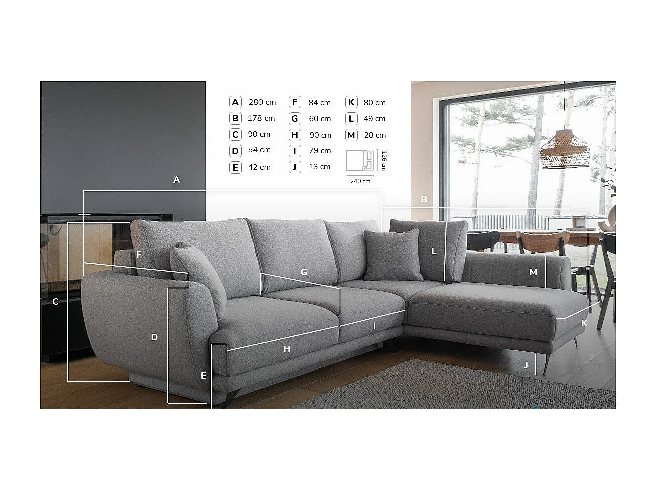 Canapé convertible angle droit velours bordeaux Savary 280cm