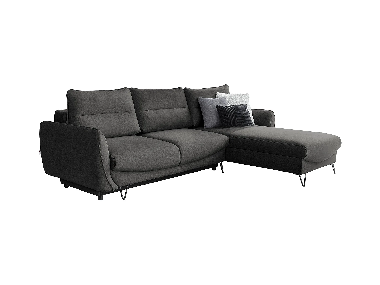 Canapé d'angle droit convertible tissu doux gris foncé Zurik 276cm