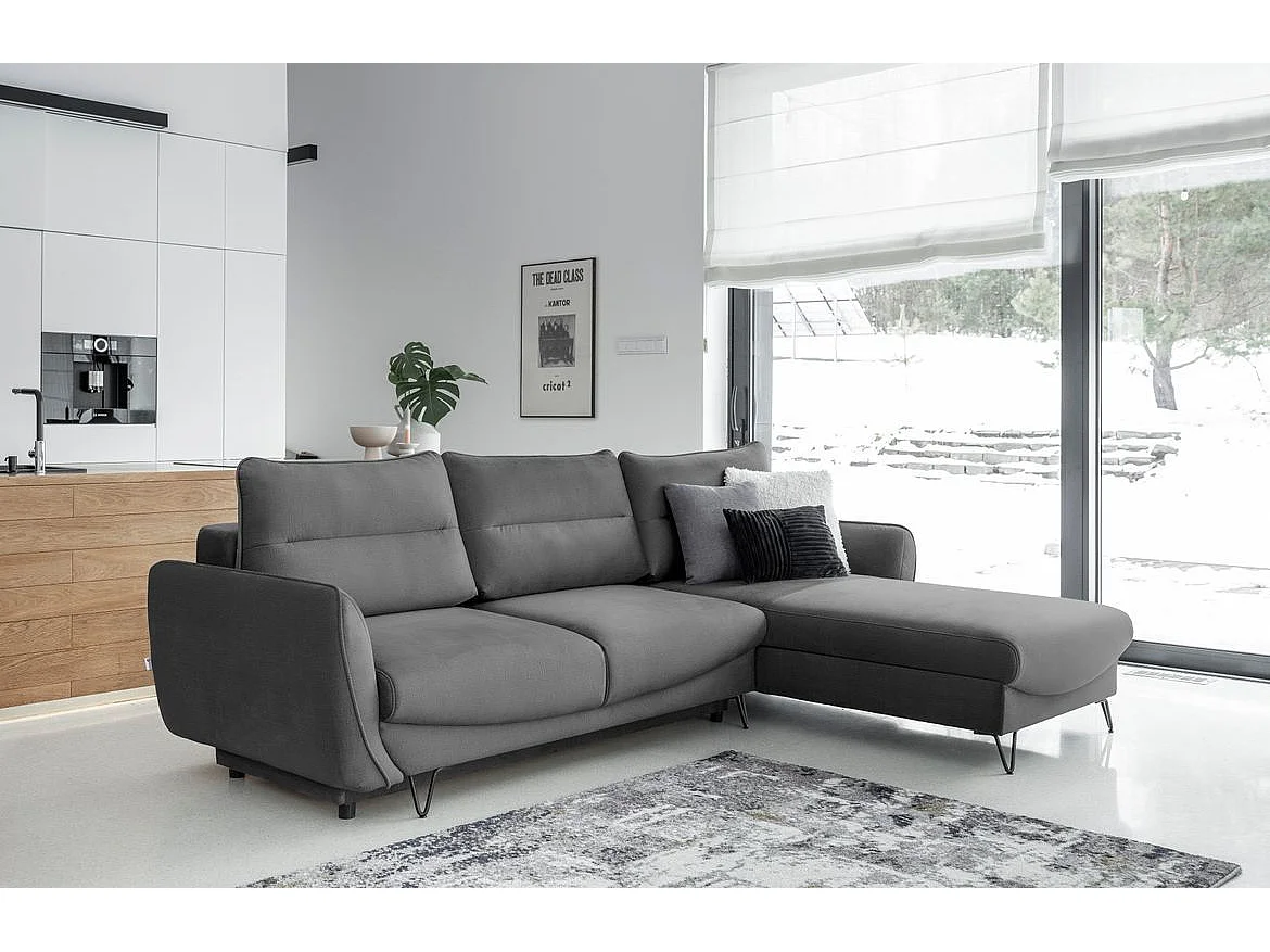 Canapé d'angle droit convertible tissu doux gris foncé Zurik 276cm