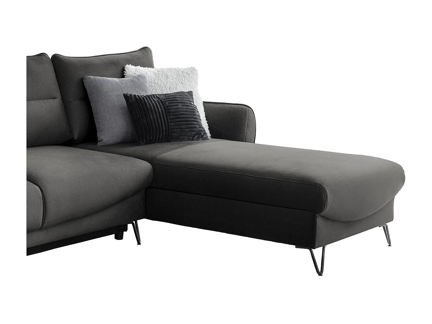 Canapé d'angle droit convertible tissu doux gris foncé Zurik 276cm