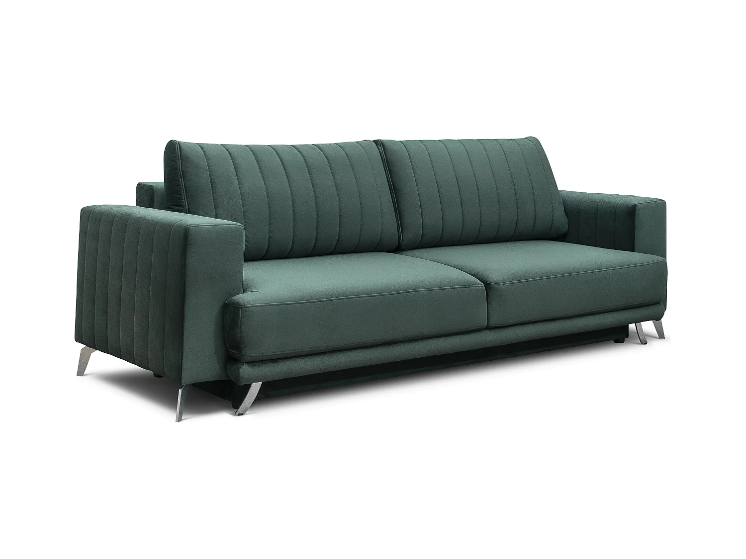 Designer 3/4-zits slaapbank in donkergrijze stof met leereffect en chroomstalen poten Eliza 250 cm