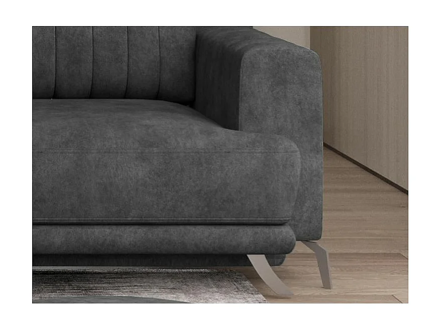 Canapé convertible design 3-4 places tissu effet cuir gris foncé et pieds acier chromé Eliza 250cm