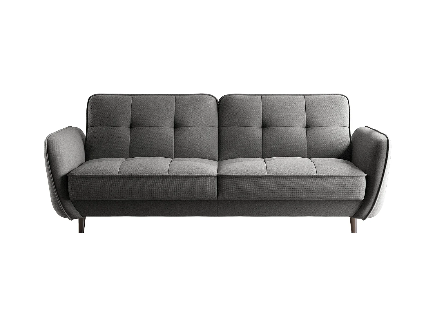 Canapé convertible 3 places tissu gris capitonné et pieds bois noir Bizza 220cm
