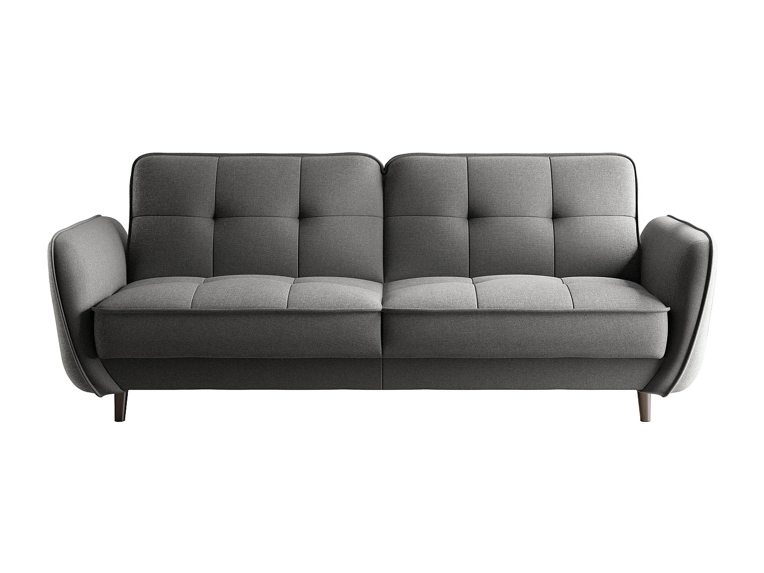 Canapé convertible 3 places tissu gris capitonné et pieds bois noir Bizza 220cm