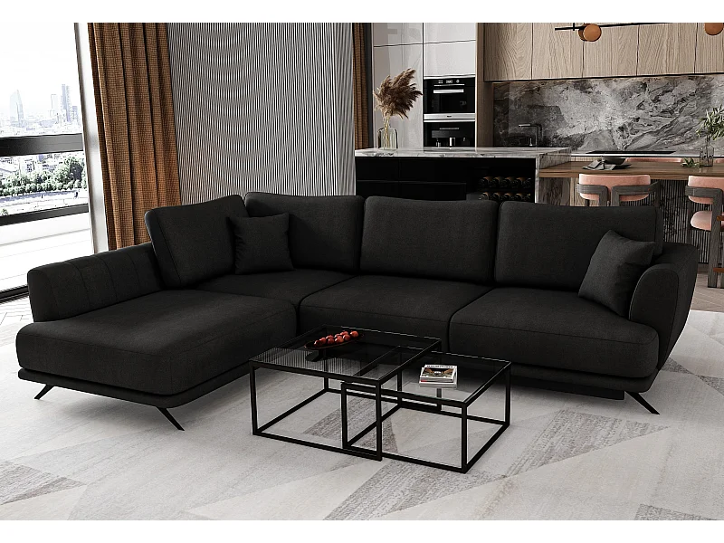 Canapé convertible angle gauche velours noir Savary 280cm