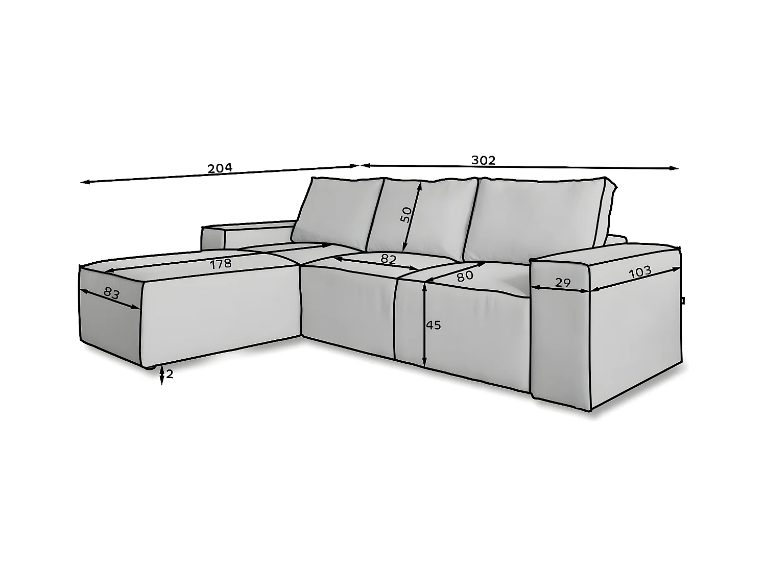 Canapé d'angle droit convertible moderne tissu beige foncé Willace 302cm