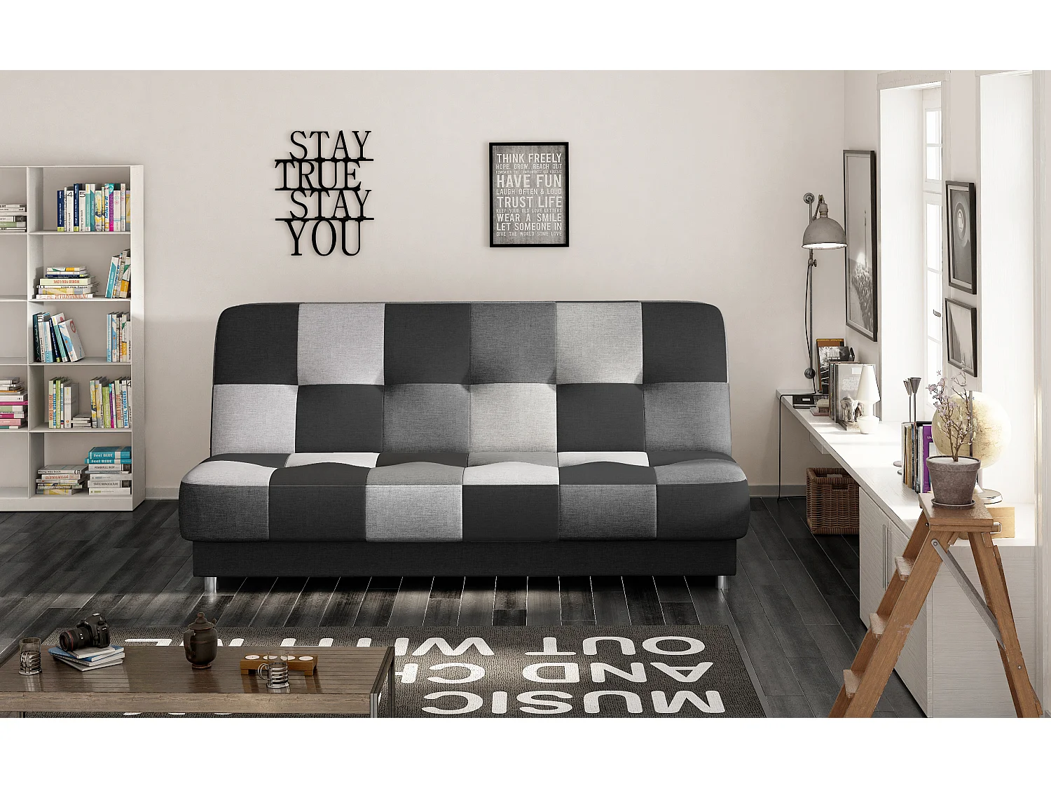 Canapé lit tissu mulitcouleur gris Kady 192cm