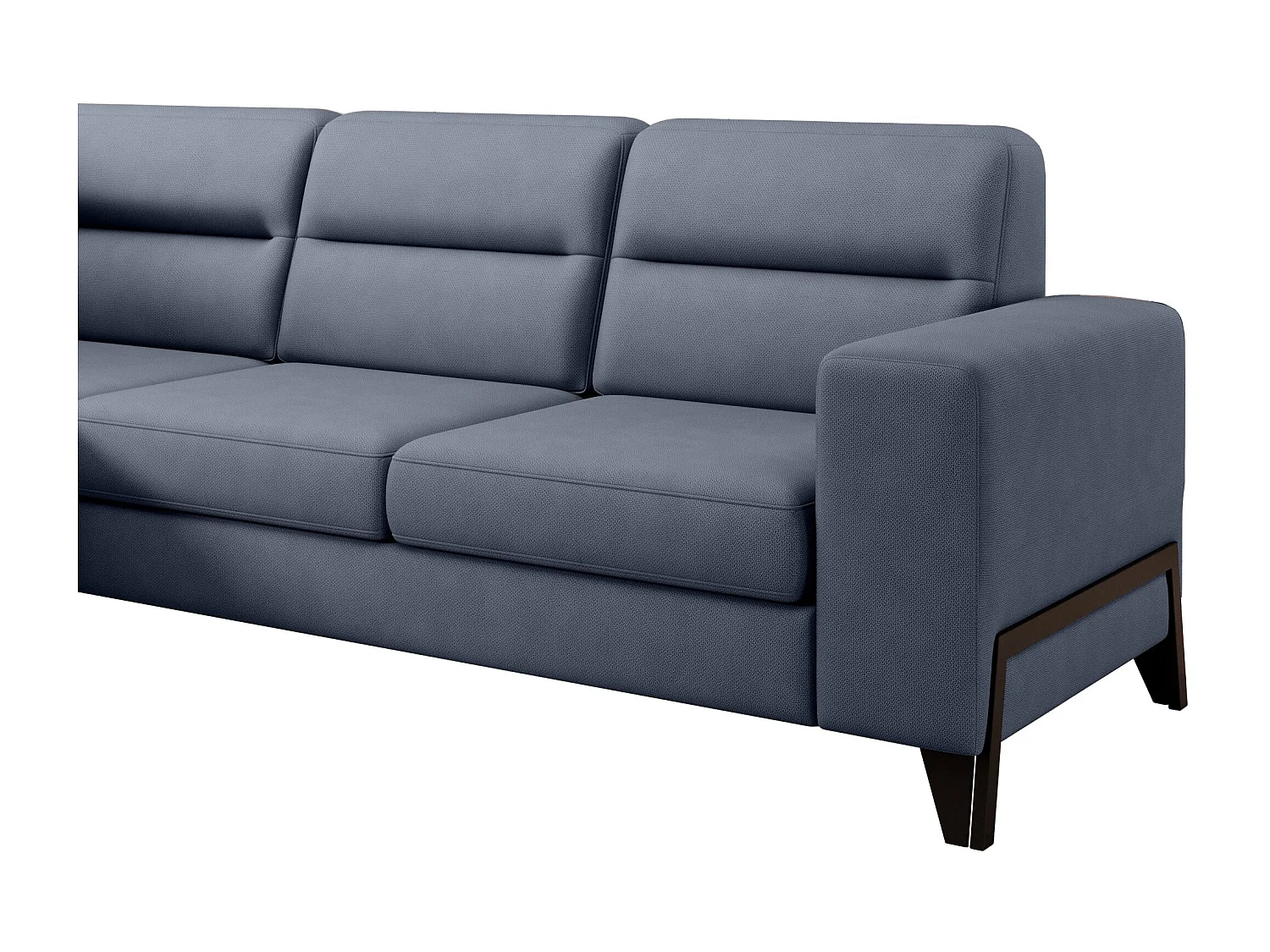 Canapé angle gauche convertible tissu bleu lavande et pieds acier noir Kassidi 277cm