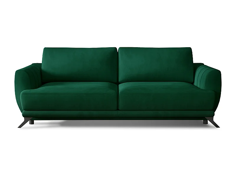 Canapé convertible 3-4 places velours vert et pieds métal noir Zora 250cm
