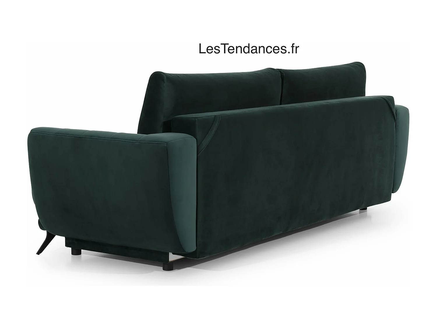 Canapé convertible 3-4 places velours vert et pieds métal noir Zora 250cm