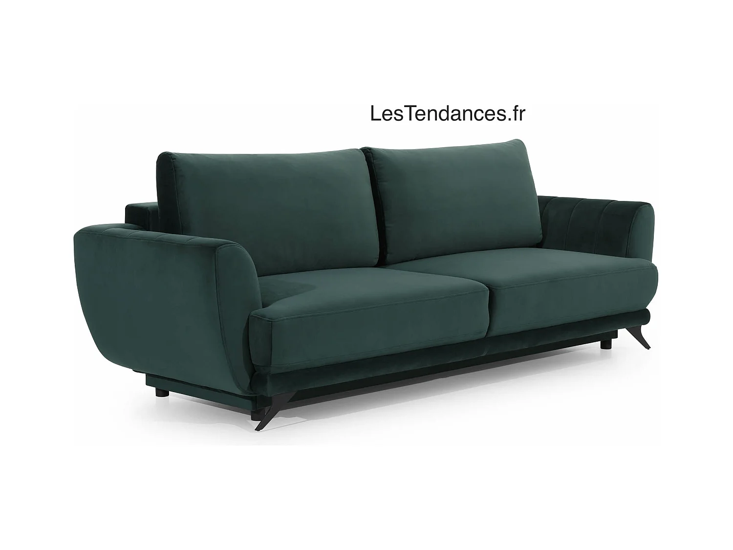Canapé convertible 3-4 places velours vert et pieds métal noir Zora 250cm