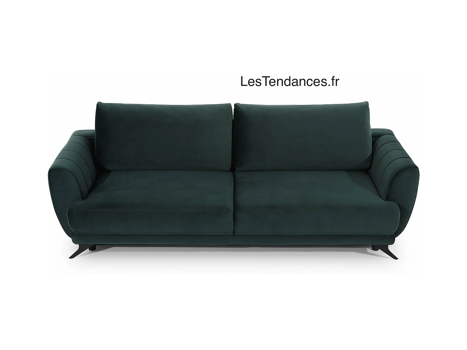 Canapé convertible 3-4 places velours vert et pieds métal noir Zora 250cm