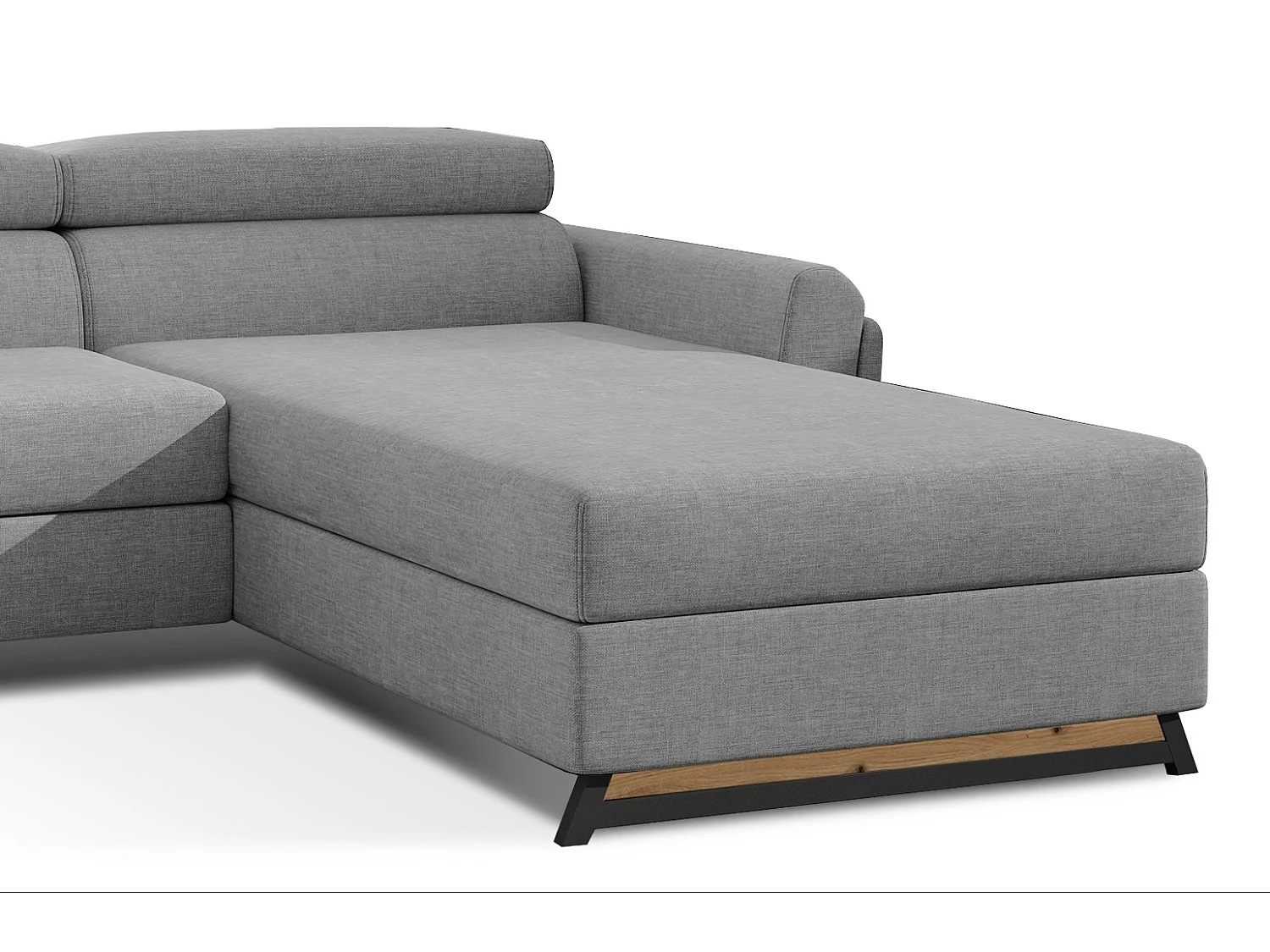 Canapé d’angle convertible MAZALI tissu- Appuis-tête réglables et rangement-Gris clair-Méridienne A droite