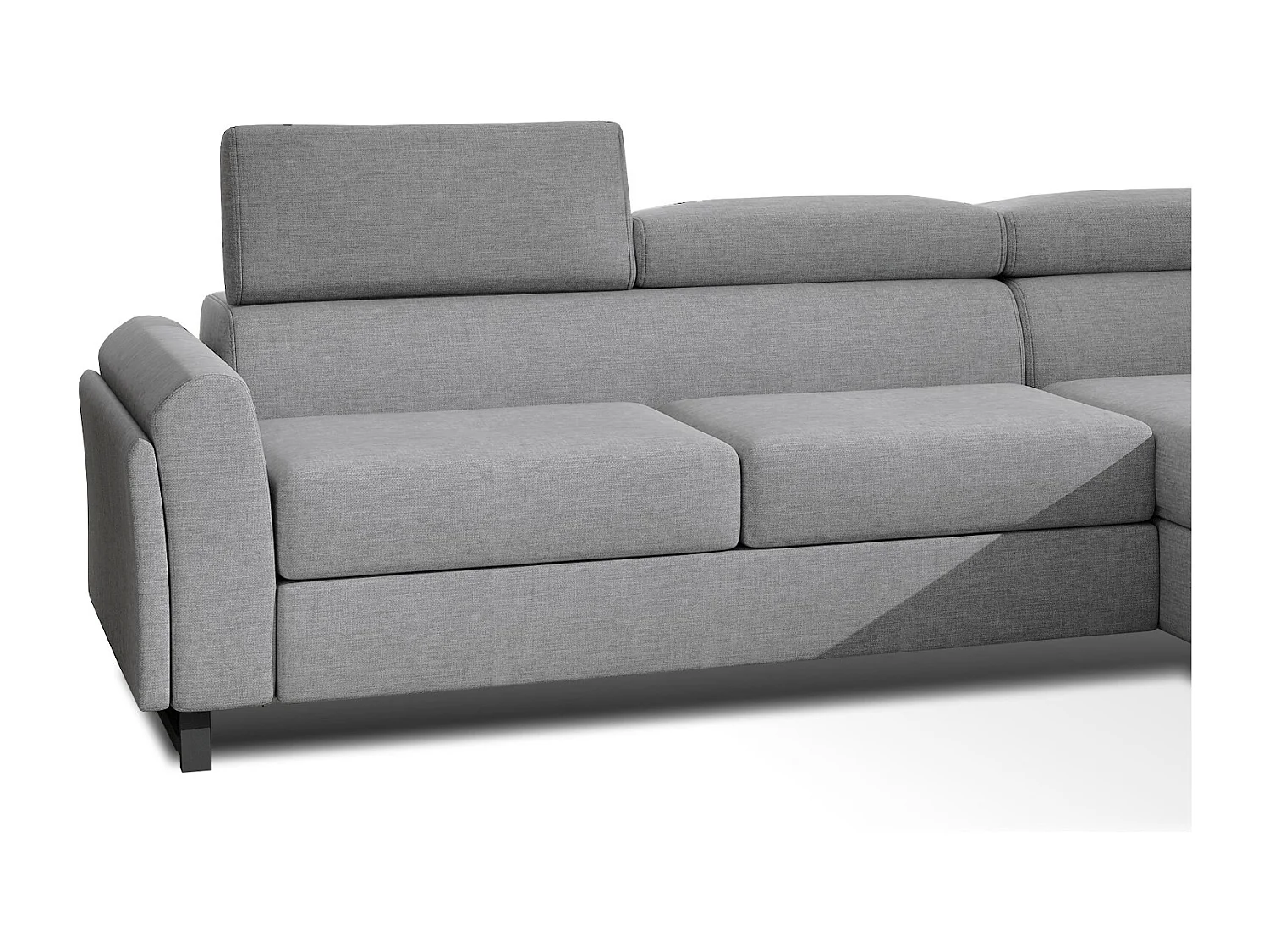 Canapé d’angle convertible MAZALI tissu- Appuis-tête réglables et rangement-Gris clair-Méridienne A droite