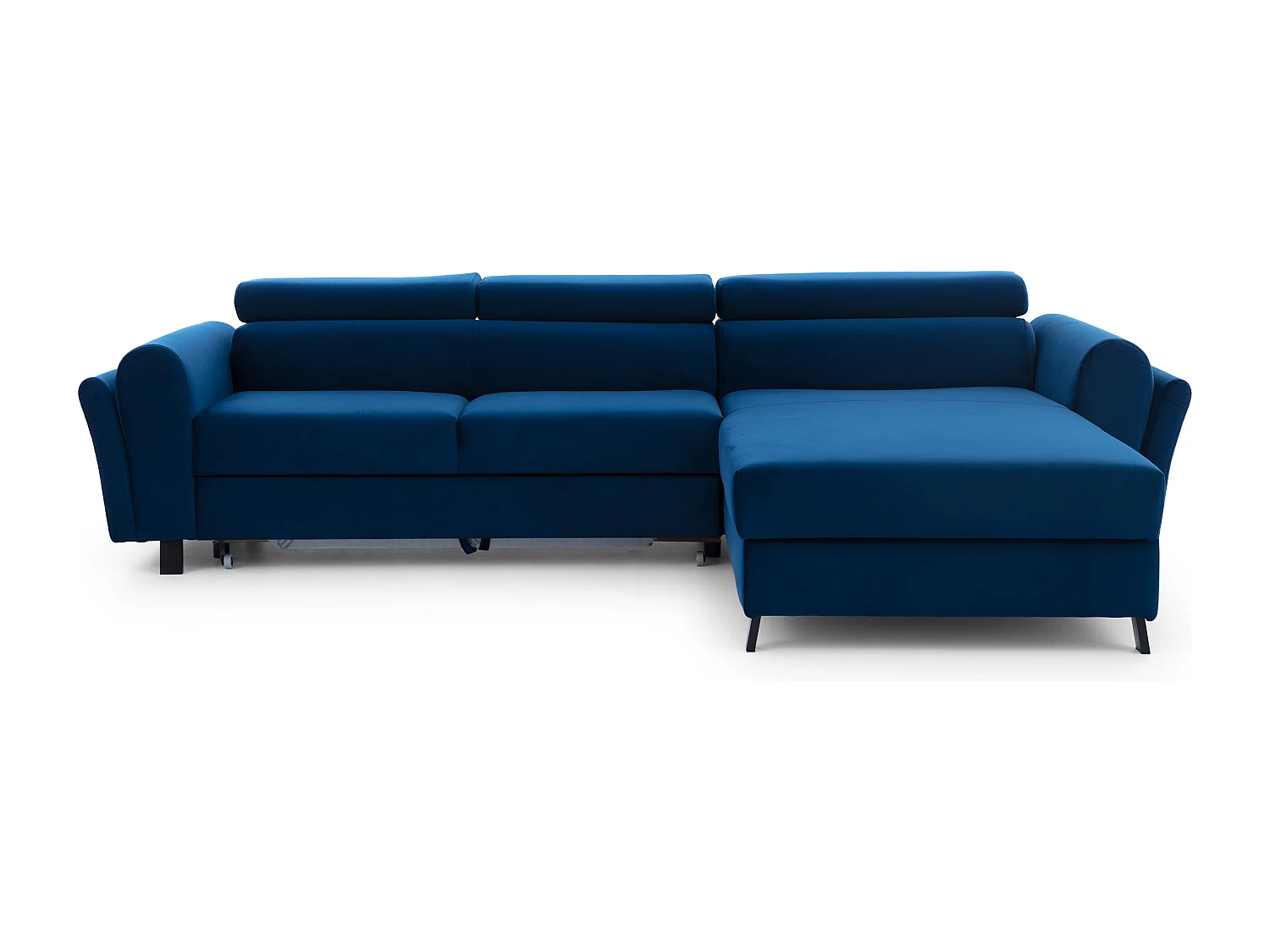 Canapé d’angle convertible MAZALI tissu- Appuis-tête réglables et rangement-Gris clair-Méridienne A droite