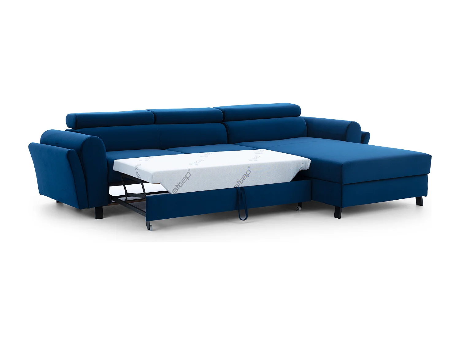 Canapé d’angle convertible MAZALI tissu- Appuis-tête réglables et rangement-Gris clair-Méridienne A droite