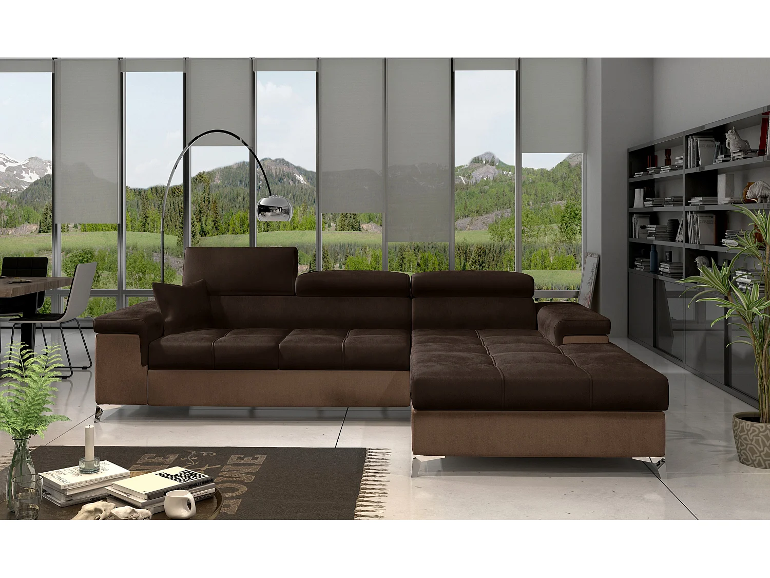 Fluwelen converteerbare hoekbank met verstelbare hoofdsteunen Rikaro 280 cm-Kleur -juiste hoek