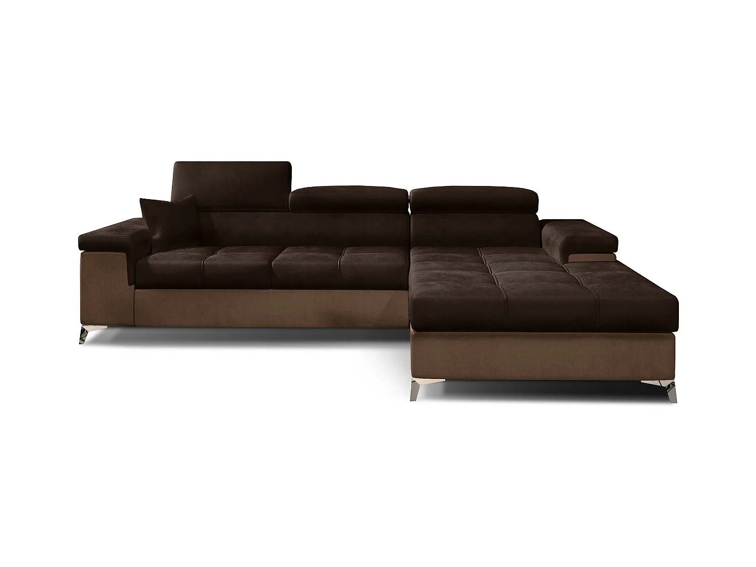 Canapé angle droit convertible velours marron foncé et clair avec appuis-tête réglables Rikaro 280cm