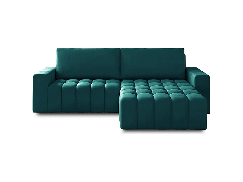 Canapé convertible design velours matelassé vert pin angle droit Bozen 250cm