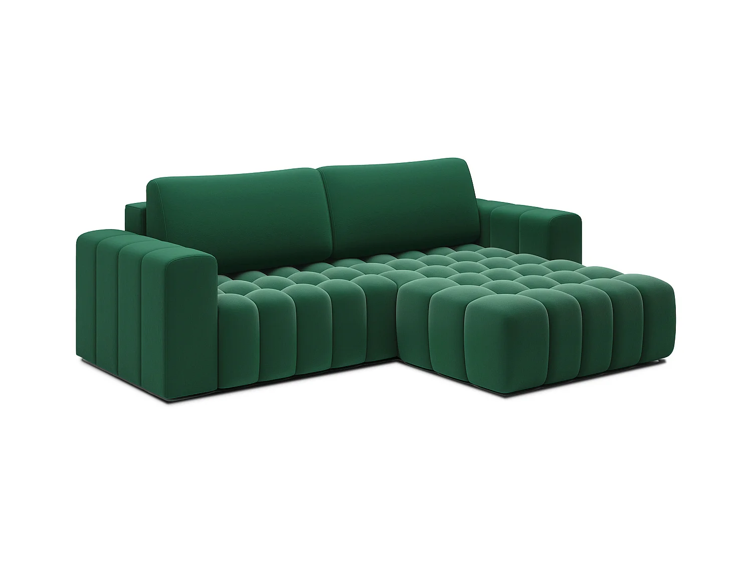 Canapé convertible design velours matelassé vert pin angle droit Bozen 250cm