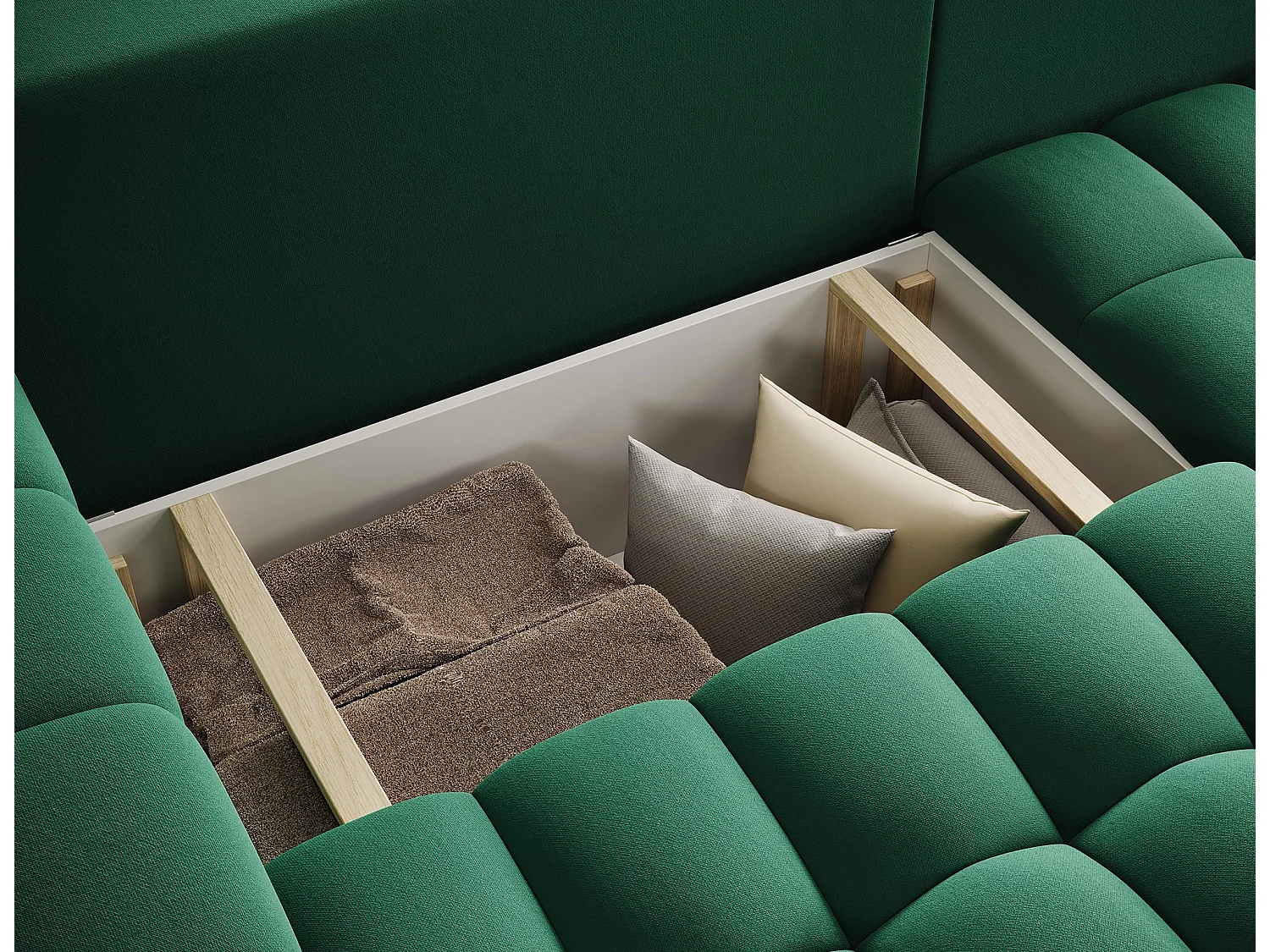 Canapé d’angle velours capitonné BOZEN – Convertible et rangement-Vert-angle droit